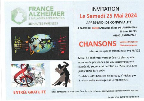 Lannemezan : après-midi chansons avec France Alzheimer le 25 mai